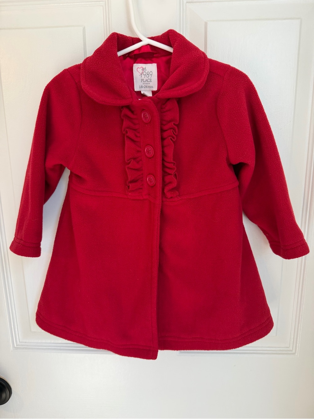 3/$21 |  Red Fleece Ruffle-Front Pea Coat 18-24M